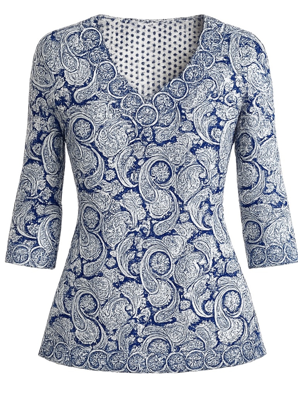 Gretchen Scott Top Size XS Blue White Print 3/4 Sleeve Cotton Womens Shirt